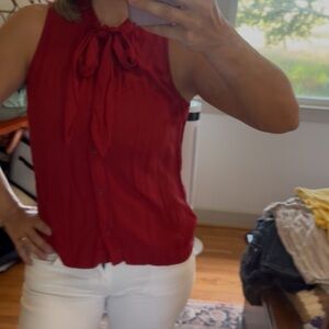 Cloth & Stone Vibrant Red Tie-Neck Blouse
